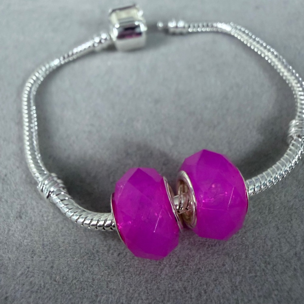 Set of 2 Hot Magenta Pink European Charms fits PANDORA - Picture 7 of 7